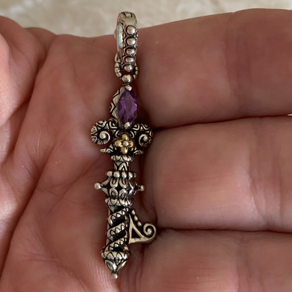 Vintage Barbara Bixby Sterling Silver & 18K amethyst enhance key pendant